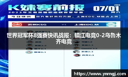 世界冠军杯8强赛快讯战报：镇江电竞0-2乌鲁木齐电竞